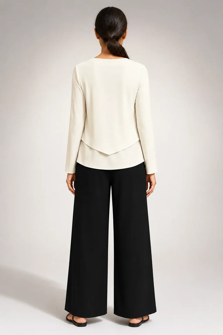 Alana - Off-White Square-Neck Top and Wide-Leg Pants Set