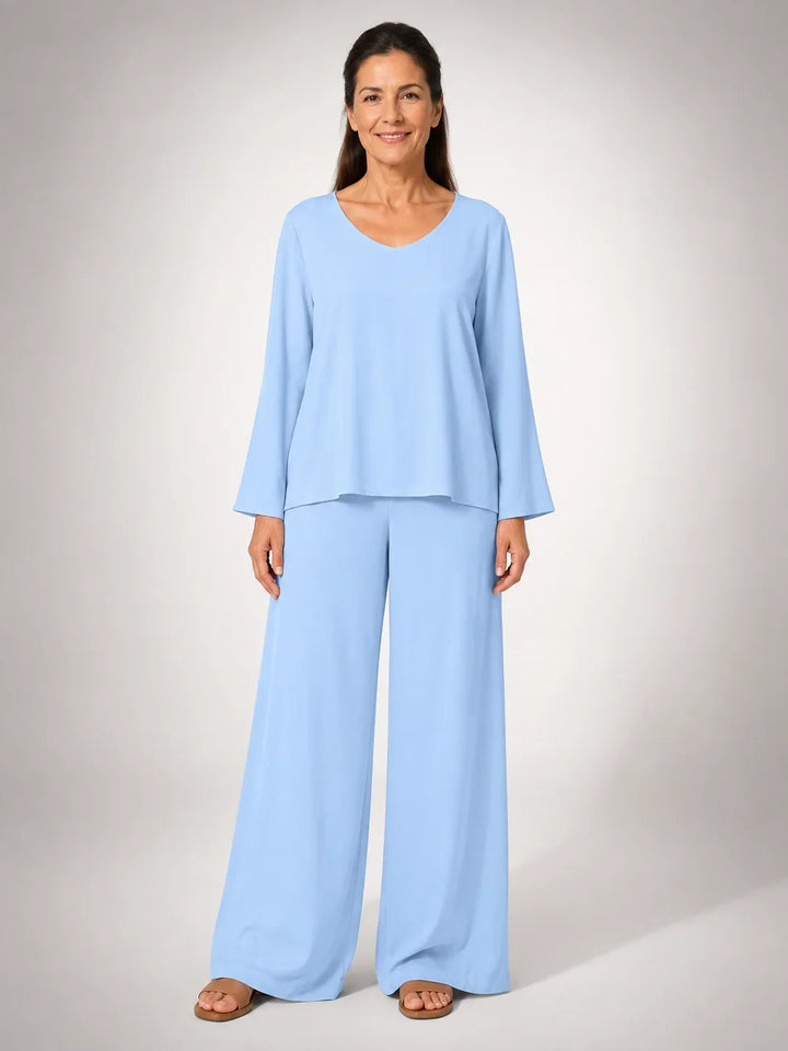 Fidelia - Blue Top and Wide-Leg Pants Set