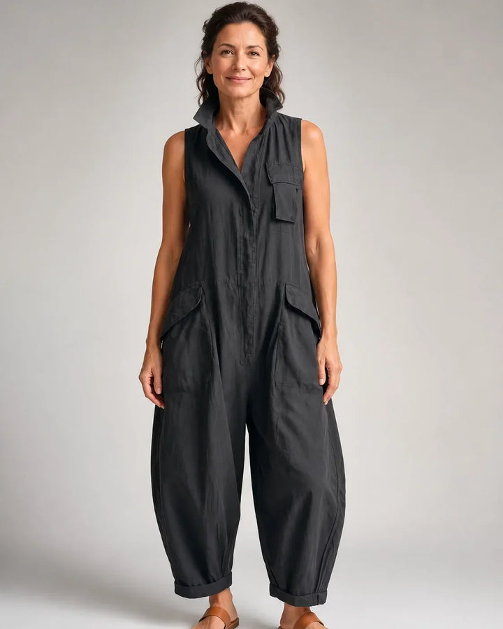 Brenda - Mandarin Collar Wide-Leg Jumpsuit