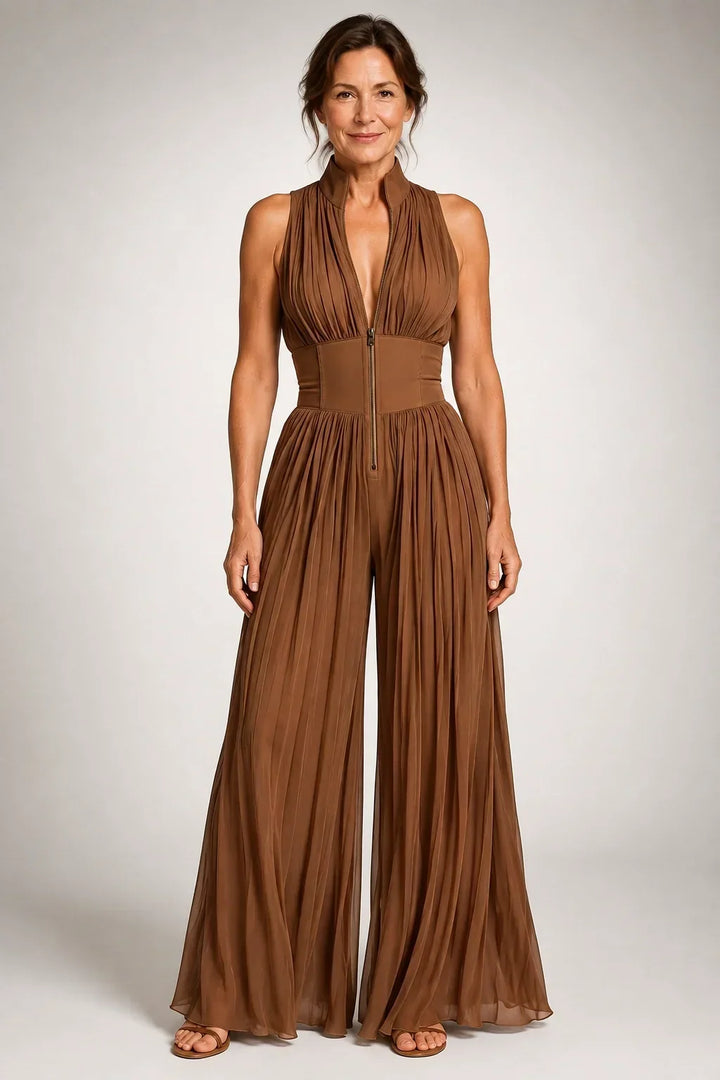 Aubriana - Brown Wide-Leg Jumpsuit