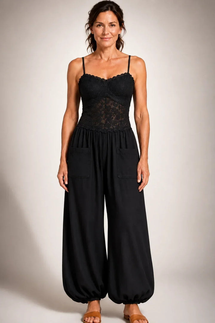 Casandra - Black Lace Halter Jumpsuit