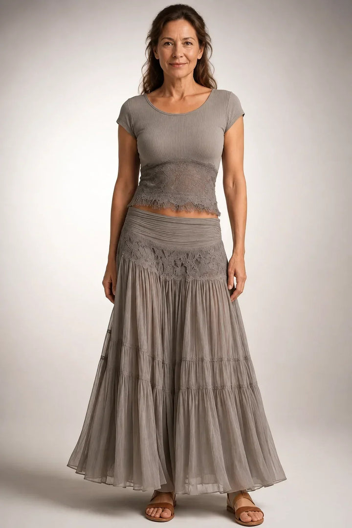 Deborah - Lace Top and Pleated Maxi Skirt Set
