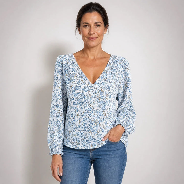 Rosalyn - Blue Floral Long Sleeve Blouse