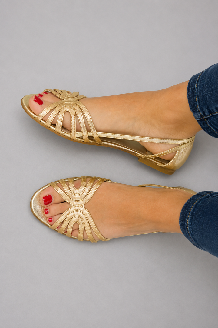 Adrienne - Metallic Strappy Flat Sandals