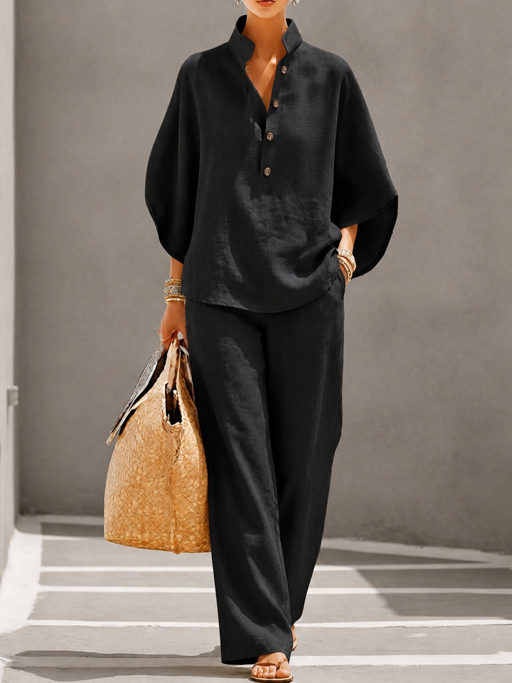 Fidelity - Button Top and High-Waist Palazzo Pants Set