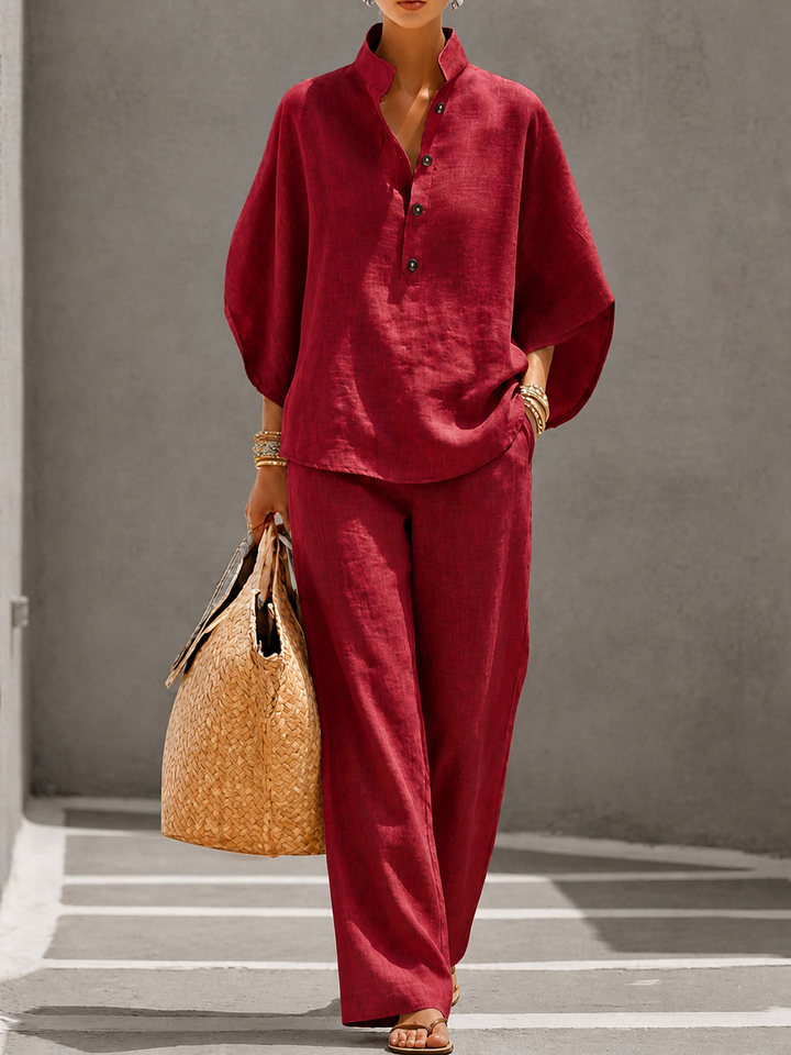 Fidelity - Button Top and High-Waist Palazzo Pants Set