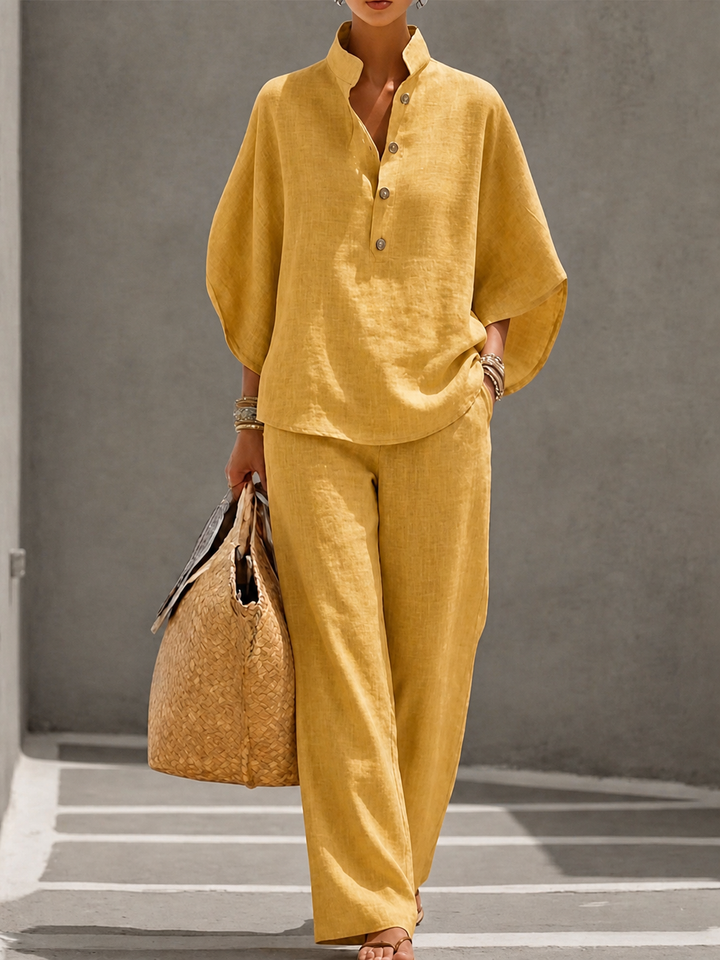 Fidelity - Button Top and High-Waist Palazzo Pants Set