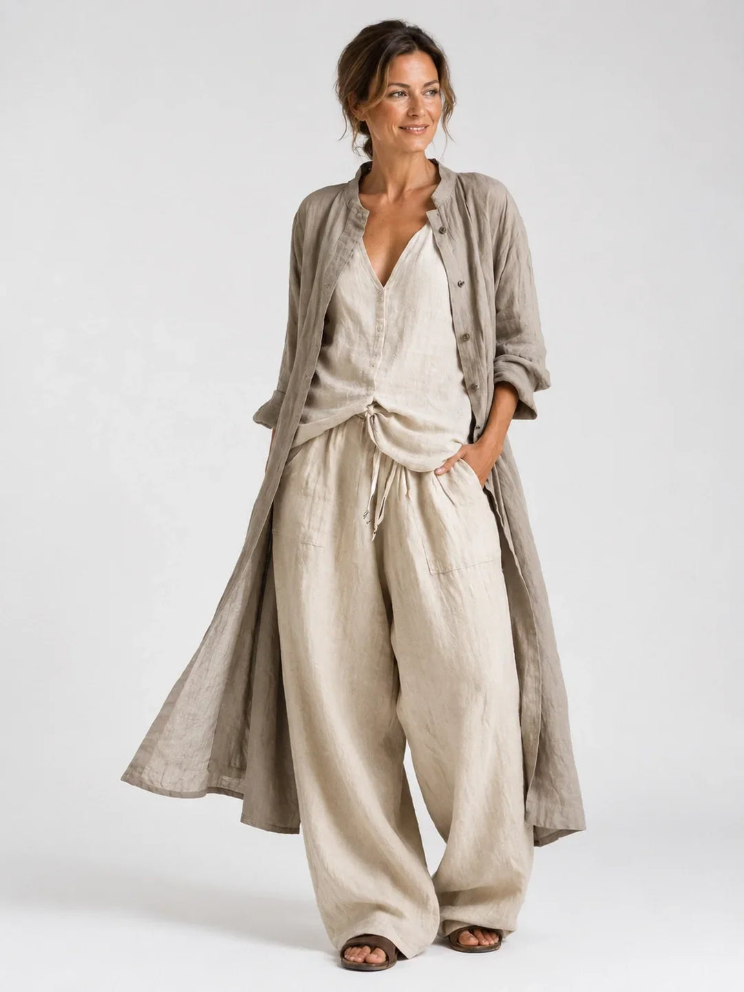 Poppie - Linen Set with Long Jacket