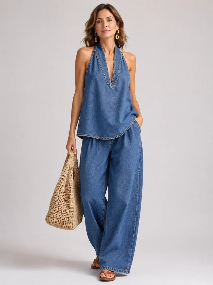 Anika - Plunge-Neck Wide-Leg Jumpsuit