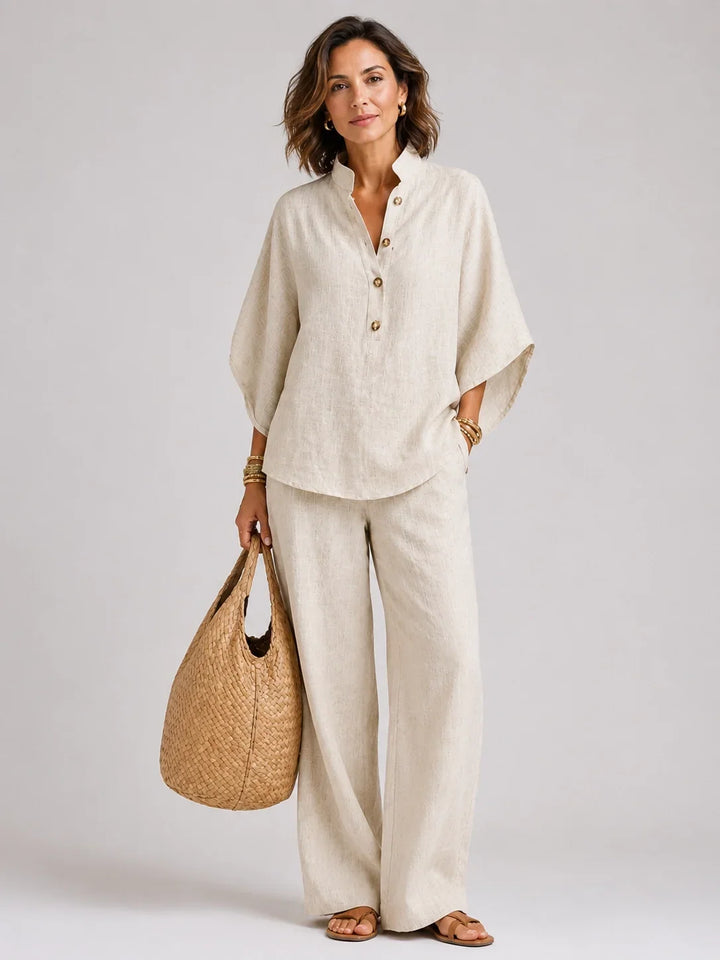 Fidelity - Button Top and High-Waist Palazzo Pants Set