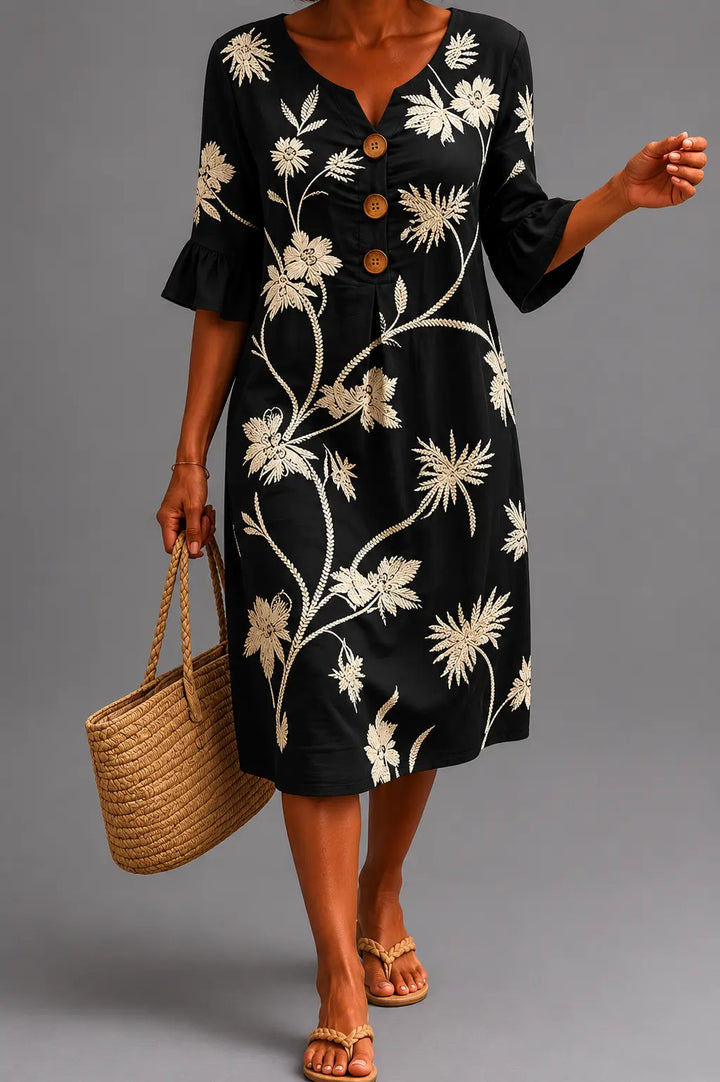 Sable - Black Floral Puff Sleeve Dress