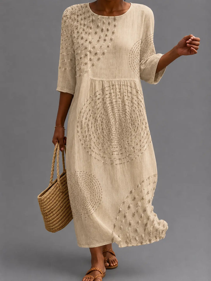 Amberly - Beige Embroidered Casual Dress