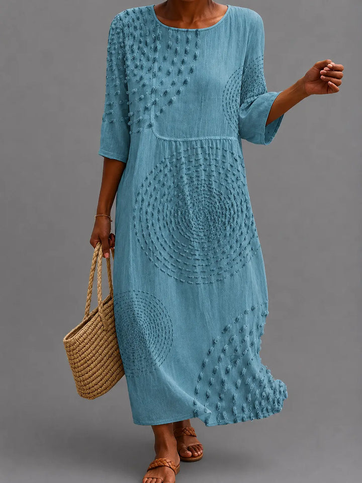 Melanie - Blue Embroidered Print Dress