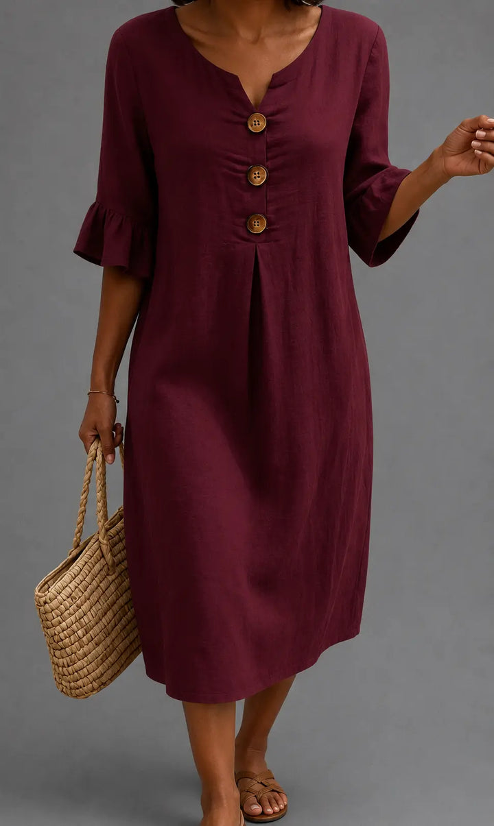 Dessa - Burgundy Floral Button-Front Dress