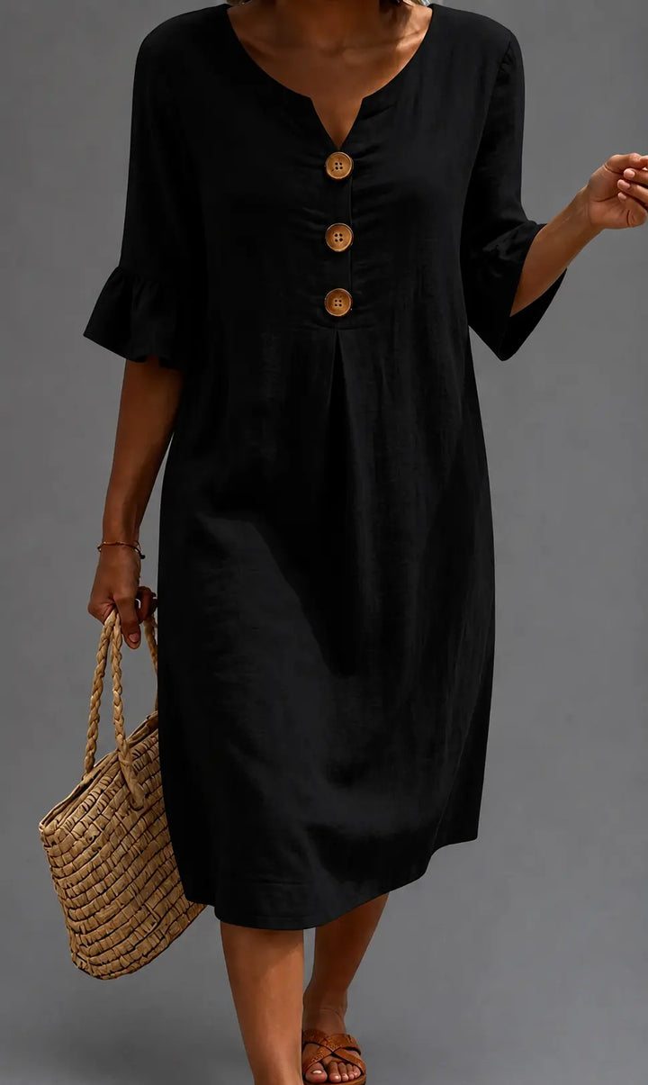 Theodosia - Black Floral Button-Front Dress