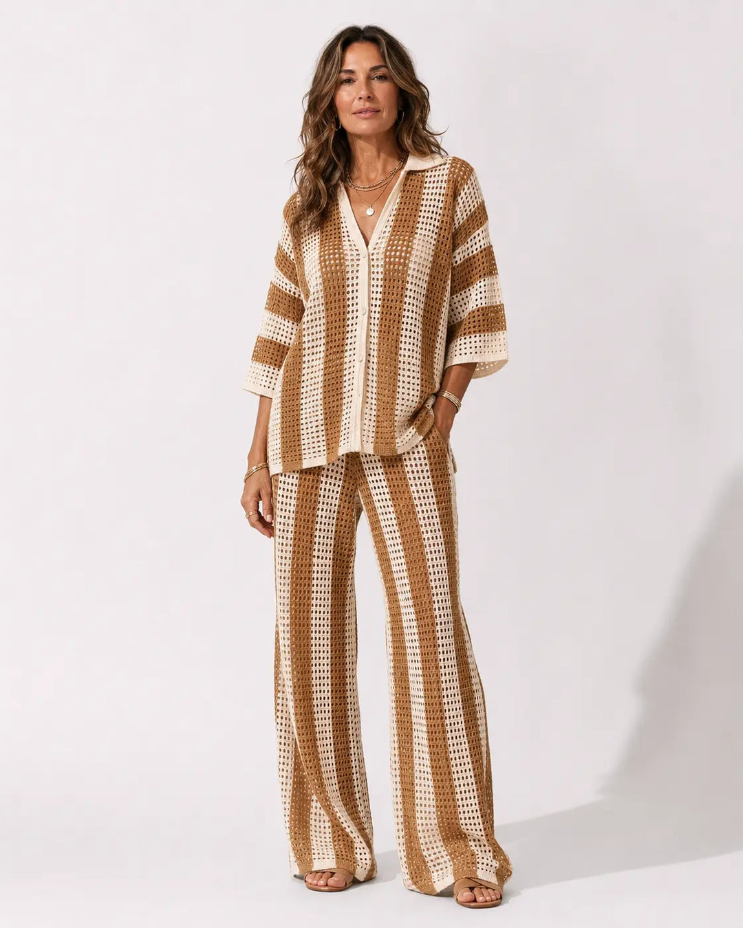 Madelyn - Striped Knit Kimono & Pants Set