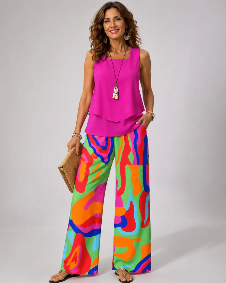 Juliana - Fuchsia Top & Abstract Print Pants Set
