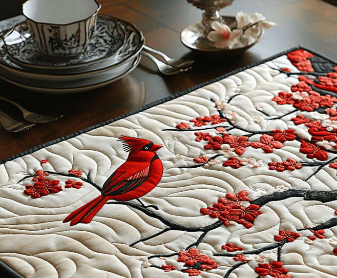 Cardinal Red Cherry Quilted Placemat Set