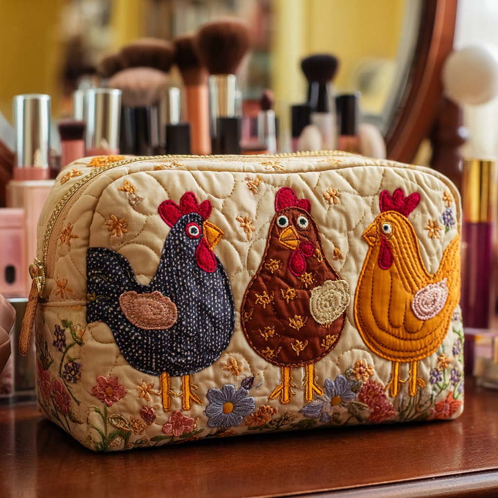 Quilted Rooster Makeup Bag