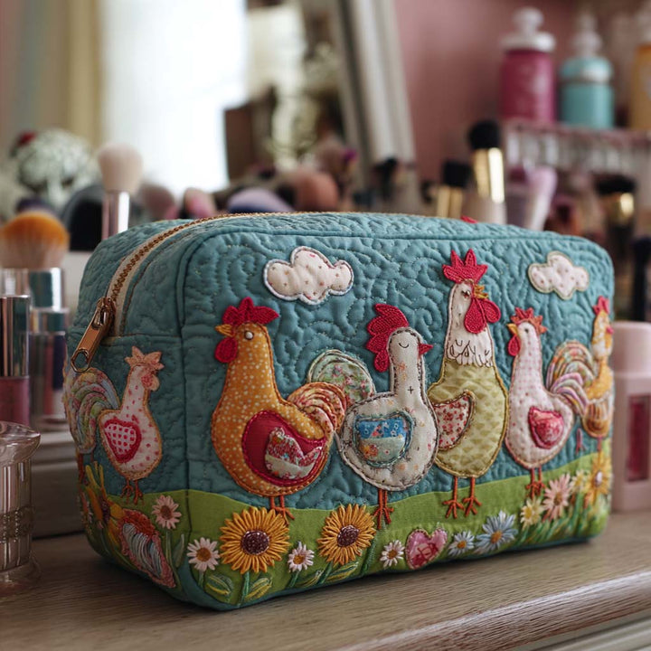 Farmyard Chicken Quilted Makeup Bag