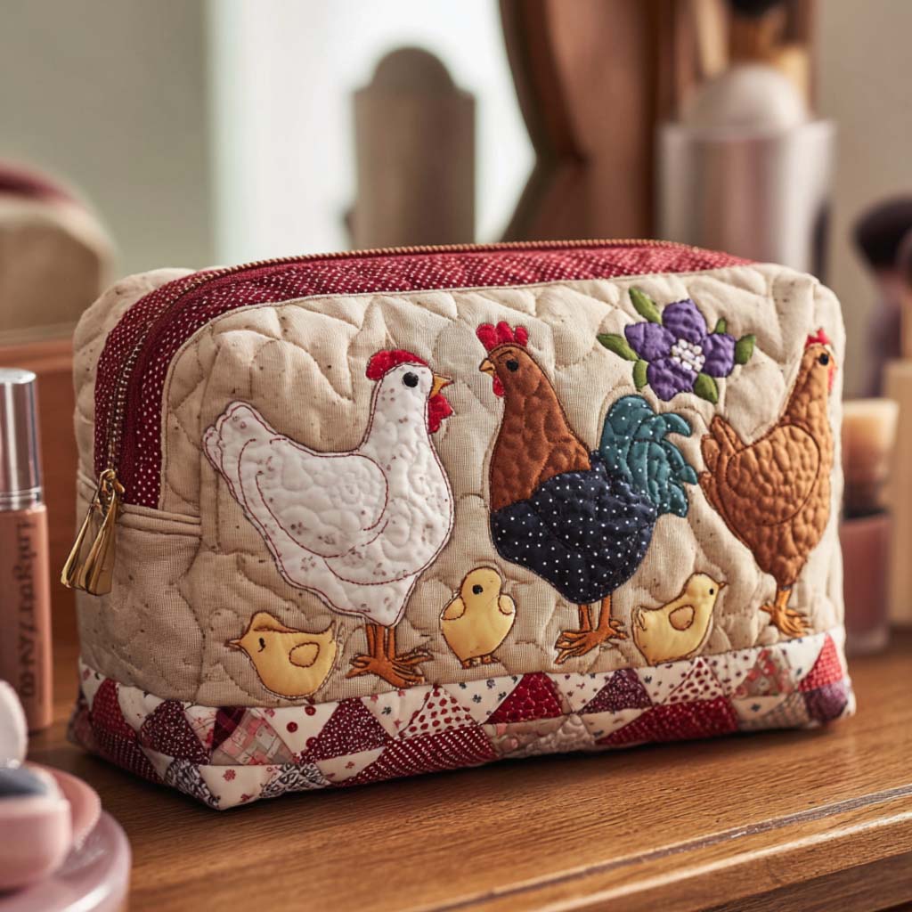 Farmhouse Rooster Quilted Makeup Bag