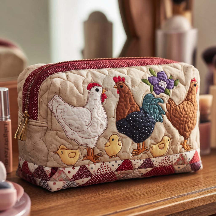 Farmhouse Rooster Quilted Makeup Bag