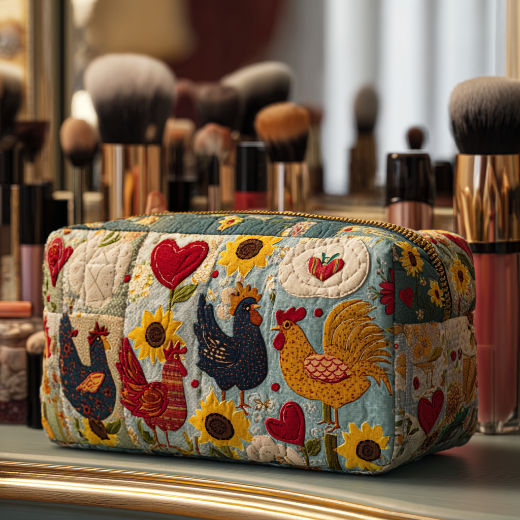 Chicken Themed Quilted Makeup Bag