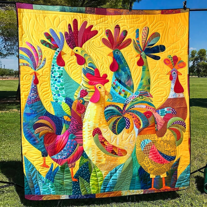Colourful Rooster Art Quilt Wall Hanging