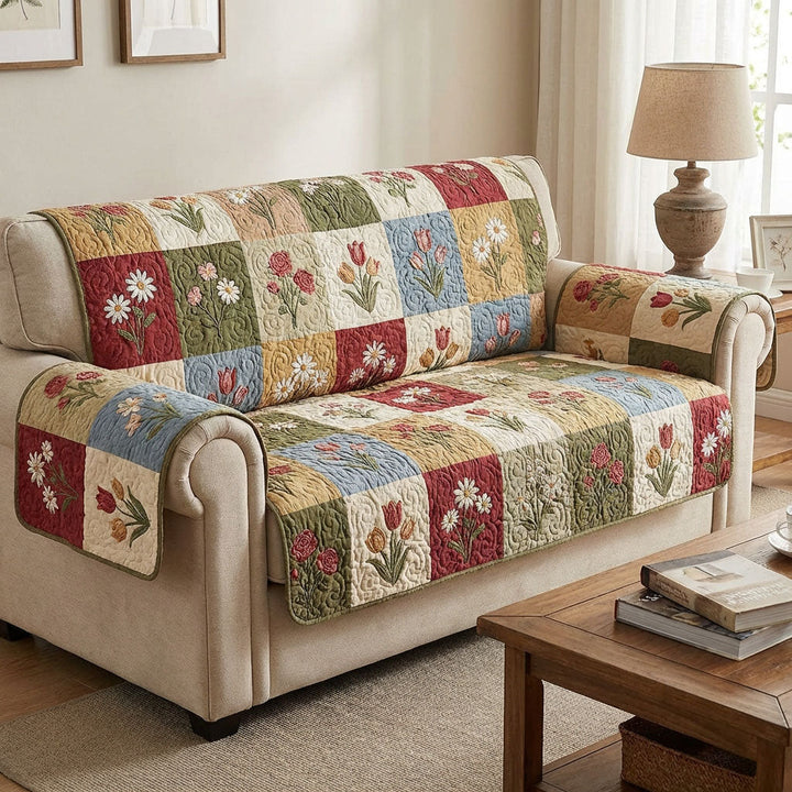 Cottage Patchwork Quilted Sofa Cover