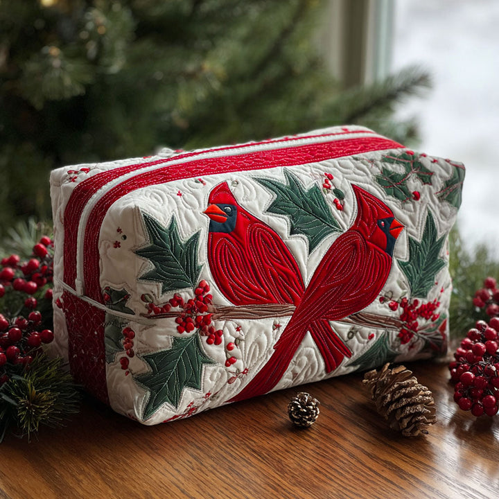 Crimson Cardinal Quilted Makeup Bag