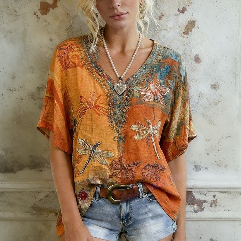 Ernestine - Vintage Butterfly Print Blouse