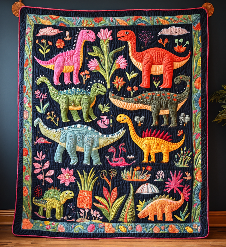 Dino Dreamland Art Quilt Wall Hanging