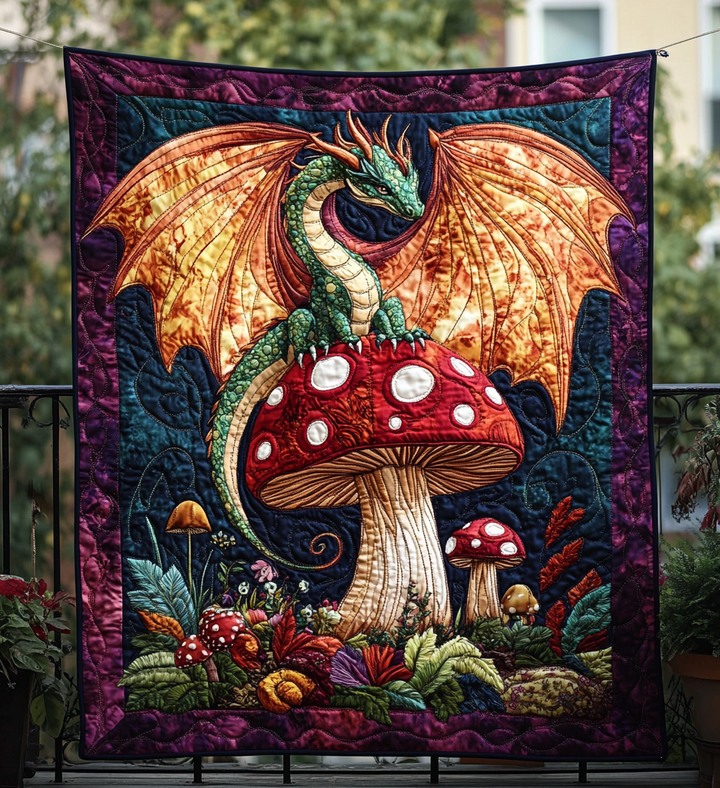 Mushroom Dragon Quilted Blanket