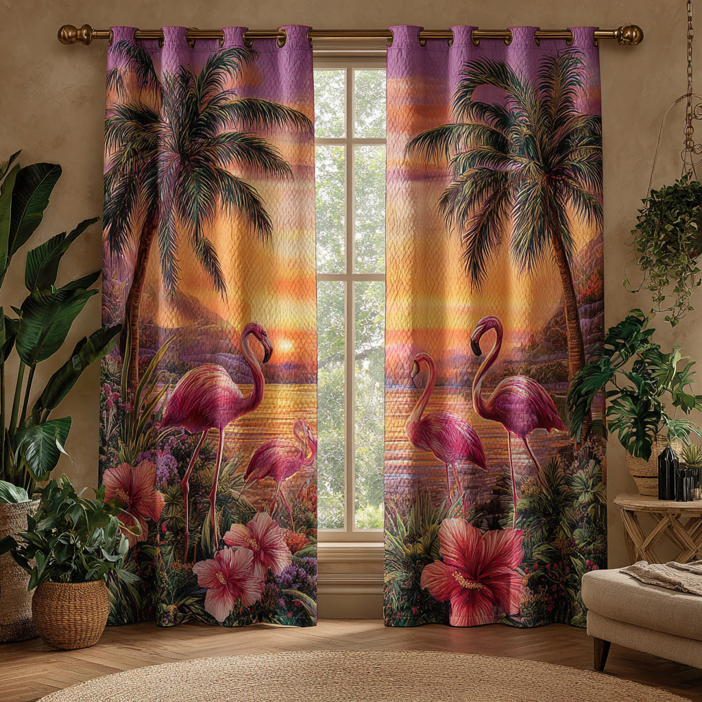 Twilight Flamingo Quilted Curtains