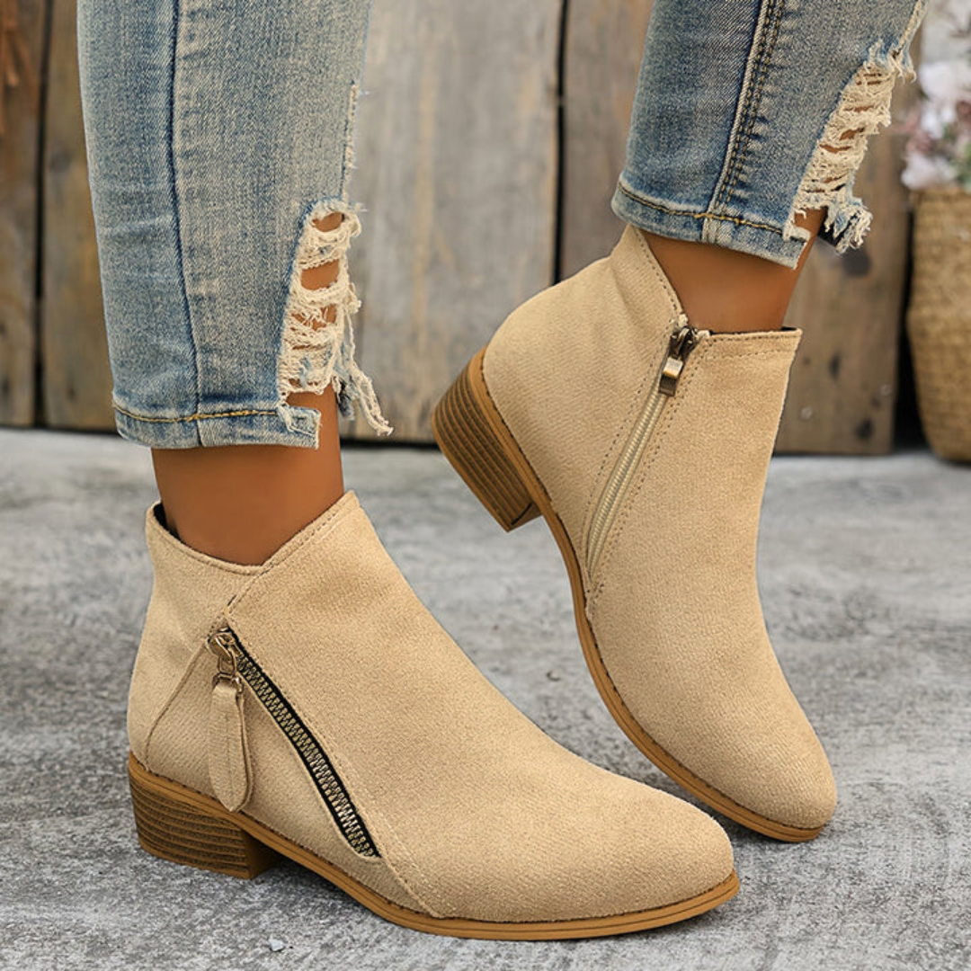 Carys - Comfort Leather Ankle Boots with Side Zip