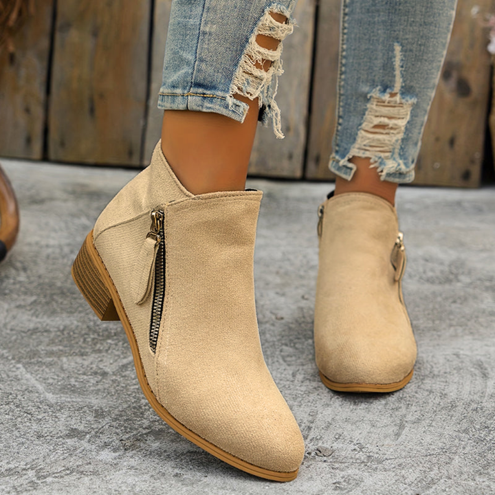 Carys - Comfort Leather Ankle Boots with Side Zip
