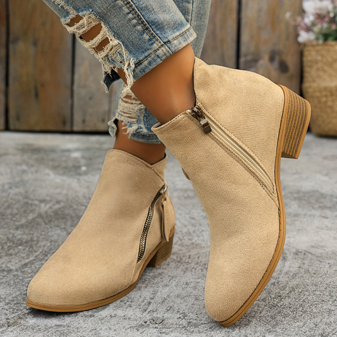 Carys - Comfort Leather Ankle Boots with Side Zip