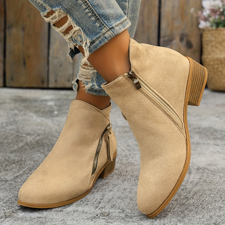 Carys - Comfort Leather Ankle Boots with Side Zip