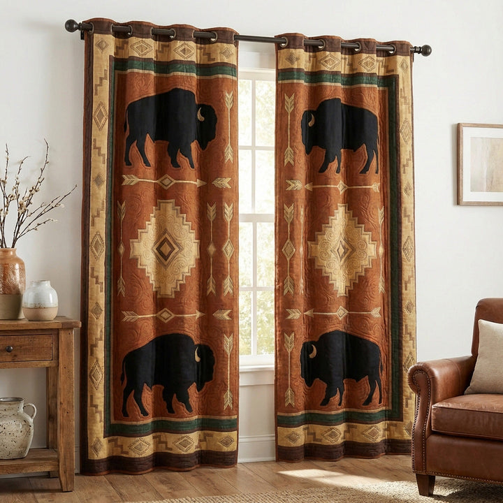 Earthy Buffalo Quilted Curtains