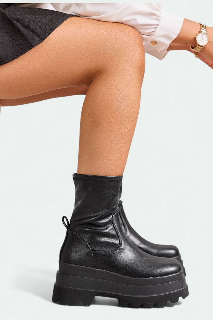 Bree - Black Stretch Chunky-Platform Ankle Boots