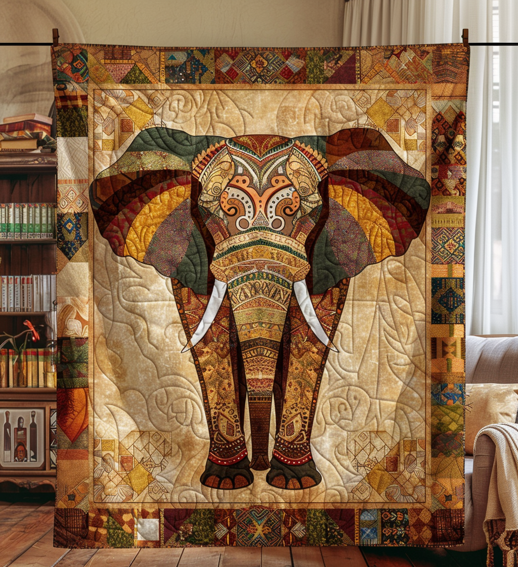 Warm Elephant Embrace Quilted Blanket