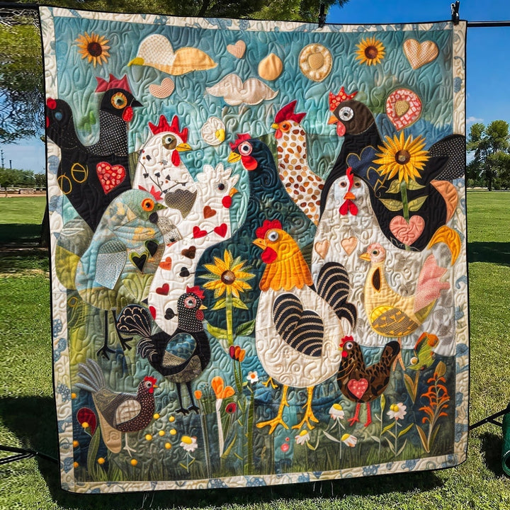 Garden Chicken Art Quilt Wall Hanging