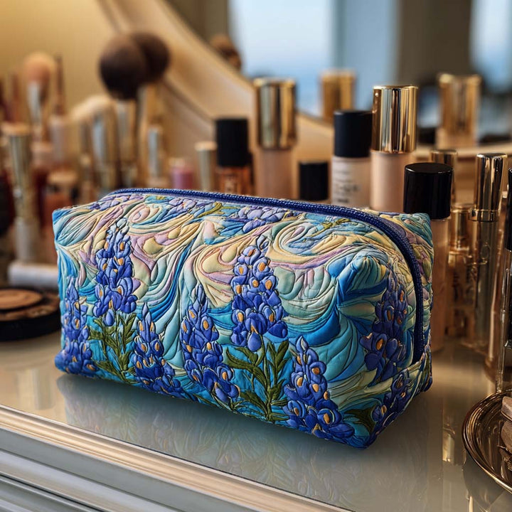 Floral Bluebonnet Quilted Makeup Bag