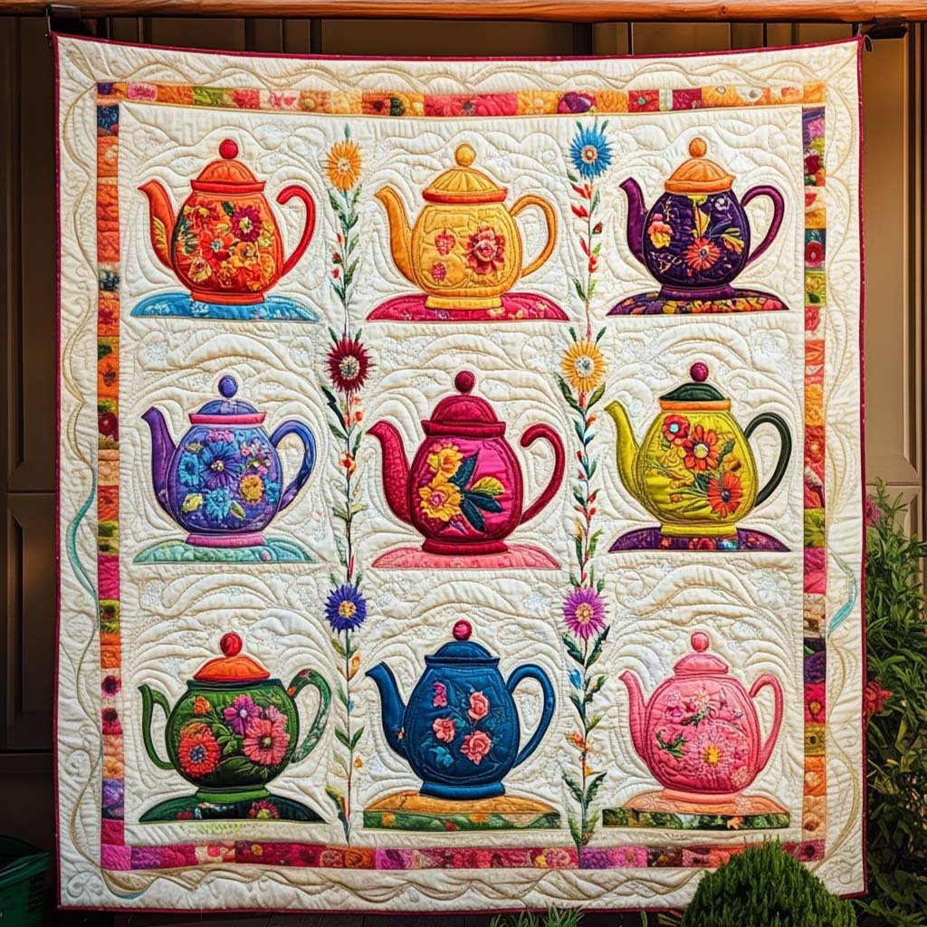 Floral Tea Time Art Quilt Wall Hanging