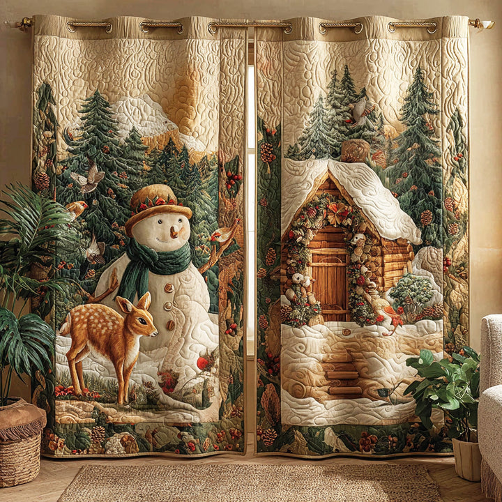 Frosty Garden Snowman Quilted Curtains
