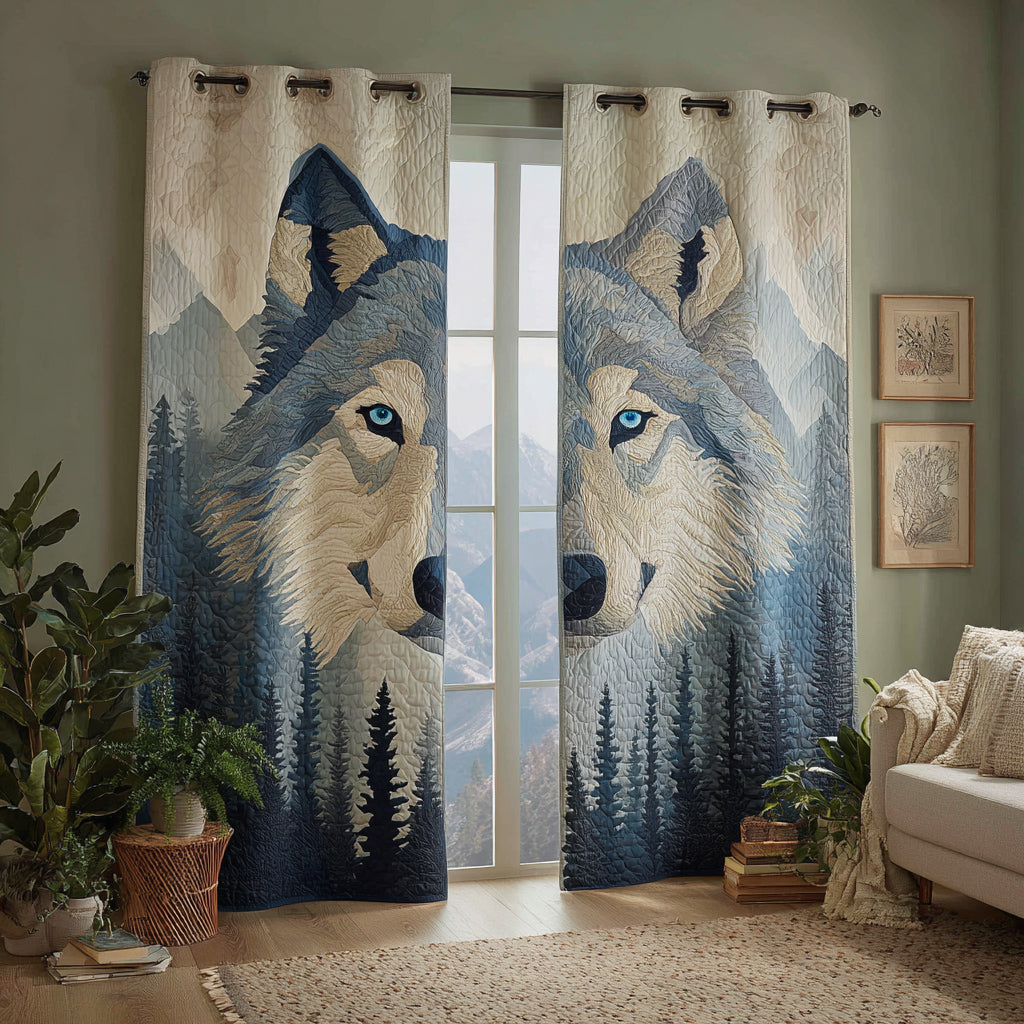 Ice Wolf Peak Quilted Curtains