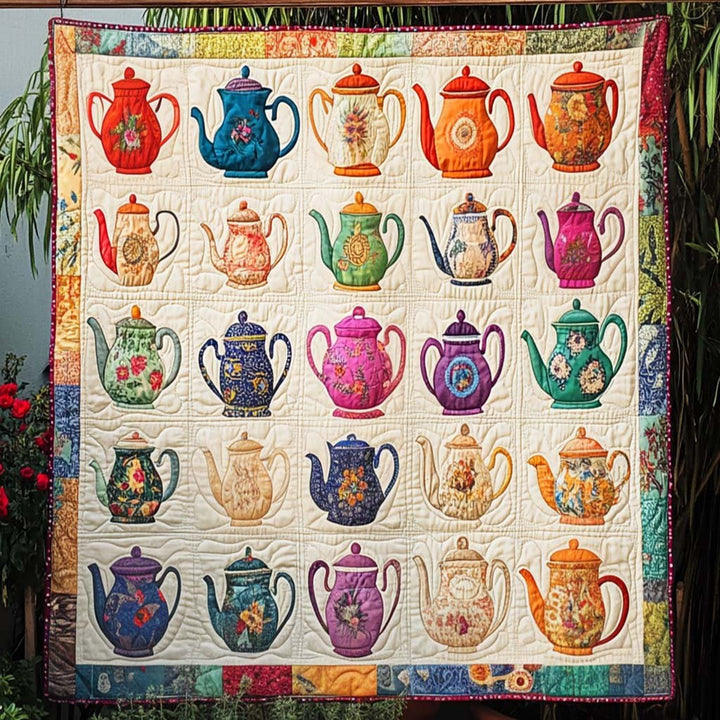 Teapot Garden Art Quilt Wall Hanging