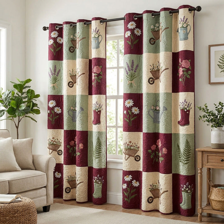 Garden Scene Quilted Curtains