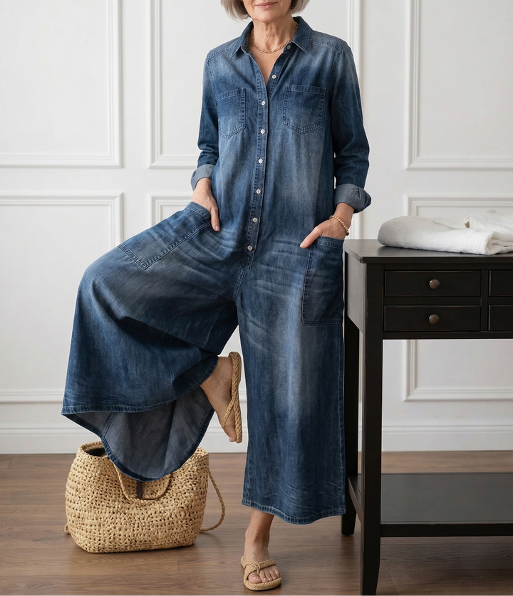Prudence - Long Button-Front Denim Dress