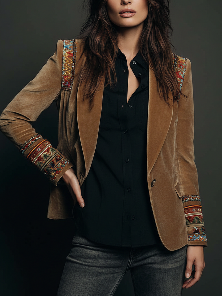 Margot - Embroidered Velvet Blazer with Bohemian Details
